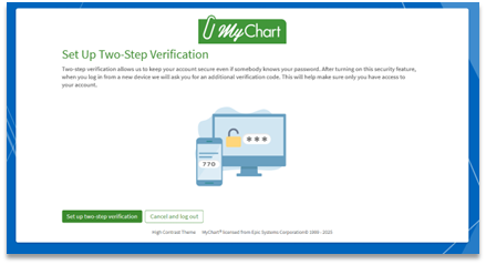 MyChart Set up two-step verification